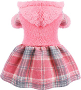 Sebaoyu vestido de invierno para perro rosa con cuadros, cálido y elegante.