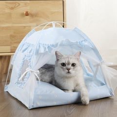 Cama Selena para gatos con tejido de encaje y malla, diseño suave y transpirable.