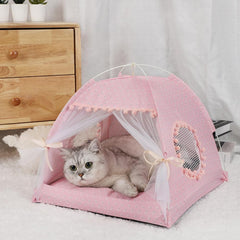Cama Selena para gatos con encaje y malla para máxima ventilación.