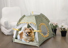 Selena cama-tienda para mascotas, vista lateral, espacio ventilado para descansar.