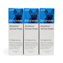 Gotas oculares Sentrx Ocunovis para perros y gatos, alivian la incomodidad ocular.