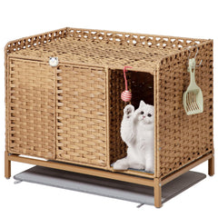 SETVSON caja de arena para gatos con divisor, oculta el arenero y reduce olores.
