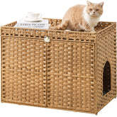 SETVSON caja-litter-oculta-mimbre-frontal: oculta la arena para un salón limpio.