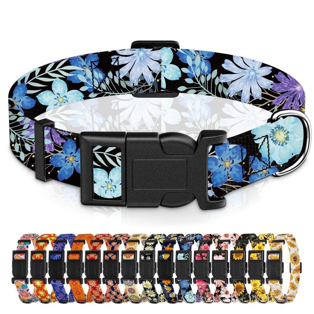 Collar Seyezo con estampado floral púrpura XL para perros, cómodo y duradero.