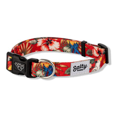 Collar Shaka's Salty Paws para perro mediano, rojo floral hawaiano, estilo veraniego y duradero
