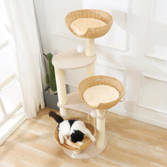 SHENGOCASE tres cestas de mimbre grandes ofrecen nidos confortables para gatos.