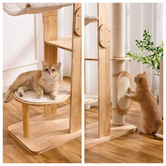 SHENGOCASE torre para gatos: estructura de madera natural con acabado moderno.