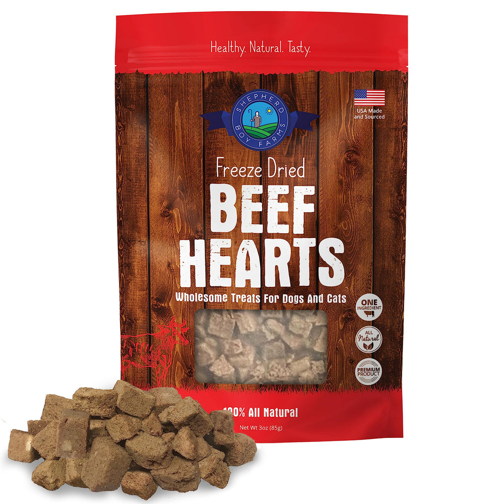Recompensas Shepherd Boy Farms: corazón de res liofilizado para perros y gatos.