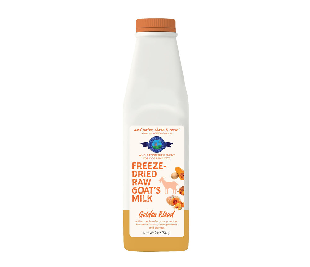 Leche de cabra congelada de Shepherd Boy Farms para perros y gatos con probióticos.
