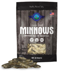 Minnows de Shepherd Boy Farms en empaque visible, snack proteico para perros y gatos.