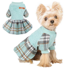 Shifenmei suéter para perro con cuadros verdes, cálido para la temporada fría.