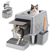 Caja Shikha de arena para gatos en acero inoxidable con tapa volteable para control de olores.