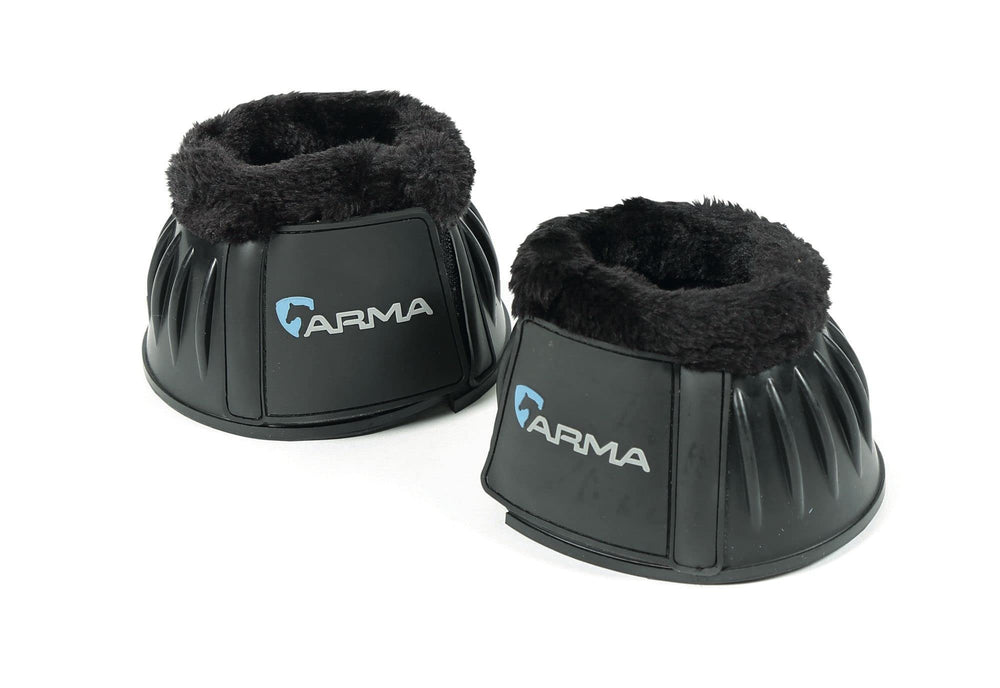 Shires ARMA Bell Boot negro, frontal, protege cascos y reduce rozaduras durante entrenamientos.