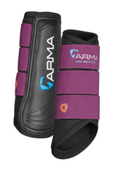 Shires ARMA Air Motion Brushing Boots plum vista frontal, protección versátil para poni pequeño