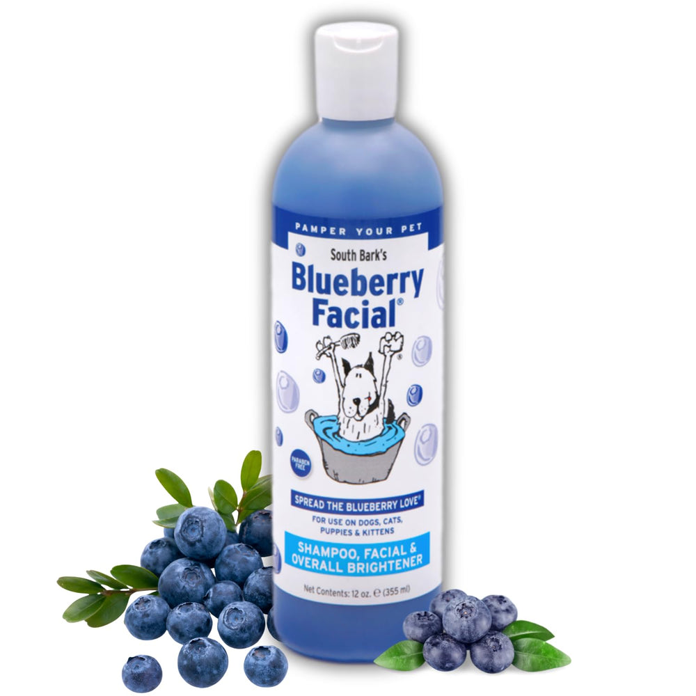 Champú facial de arándano Showseason para mascotas en botella, mejora el brillo y aroma.