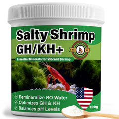 SHUNNIUB Salty Shrimp GH/KH+ en botella, vista frontal, remineraliza agua para camarones.