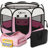 Jaula Siedihit para perros y gatos con rosa y almohadilla, cómodo para sesiones de juego.