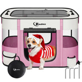Siedihit Playpen para perro rosa, compacto y seguro para casa