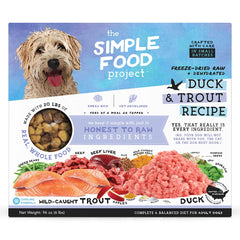 Simple Food Project pato-trucha receta 96oz, ideal como comida principal para perros activos.