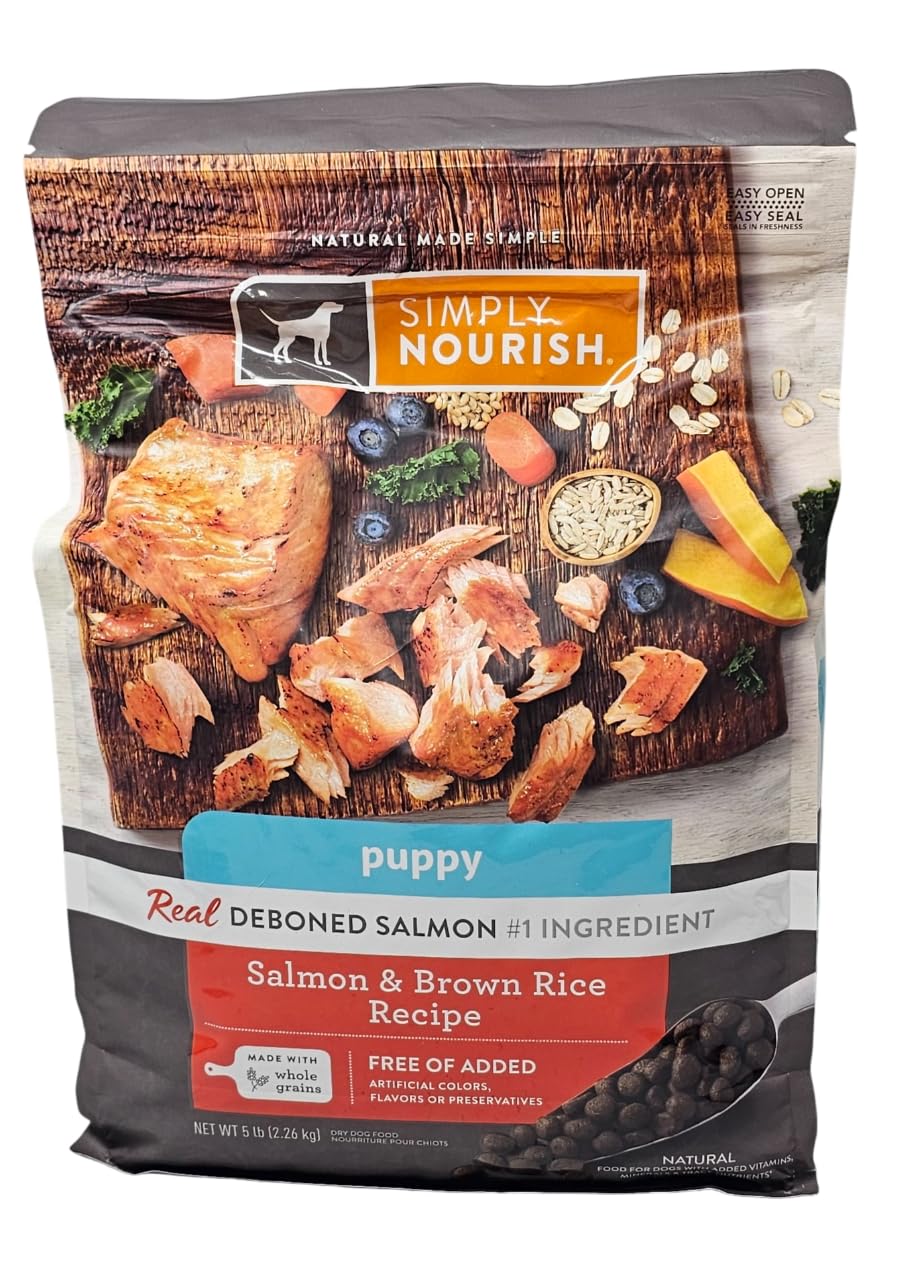 SIMPLY NOURISH cachorros salmón-arroz: bolsa de 5 libras lista para alimentar.