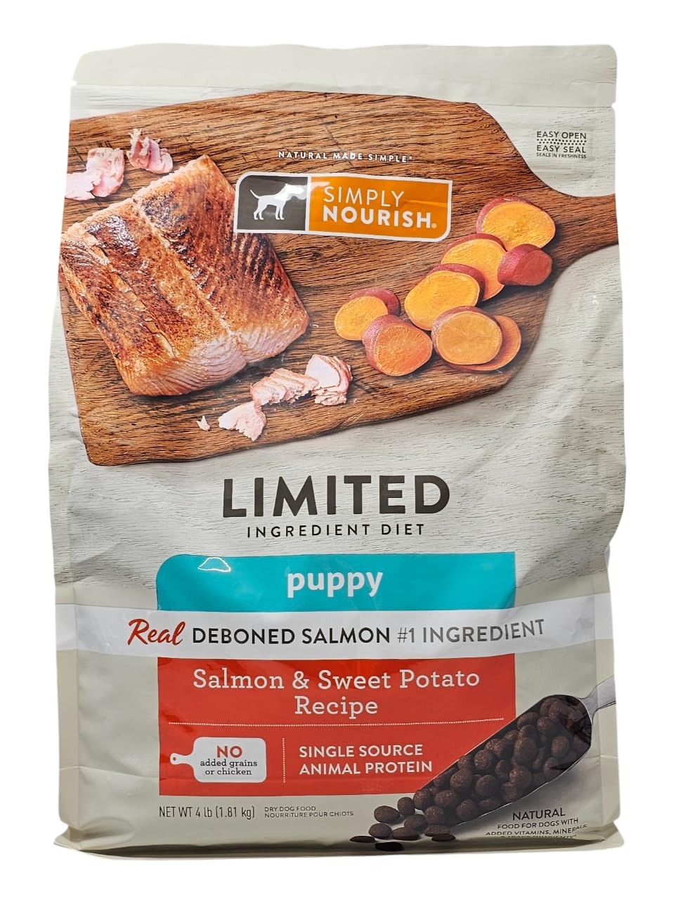 SIMPLY NOURISH, bolsa de 4 libras para cachorro con salmón y patata dulce