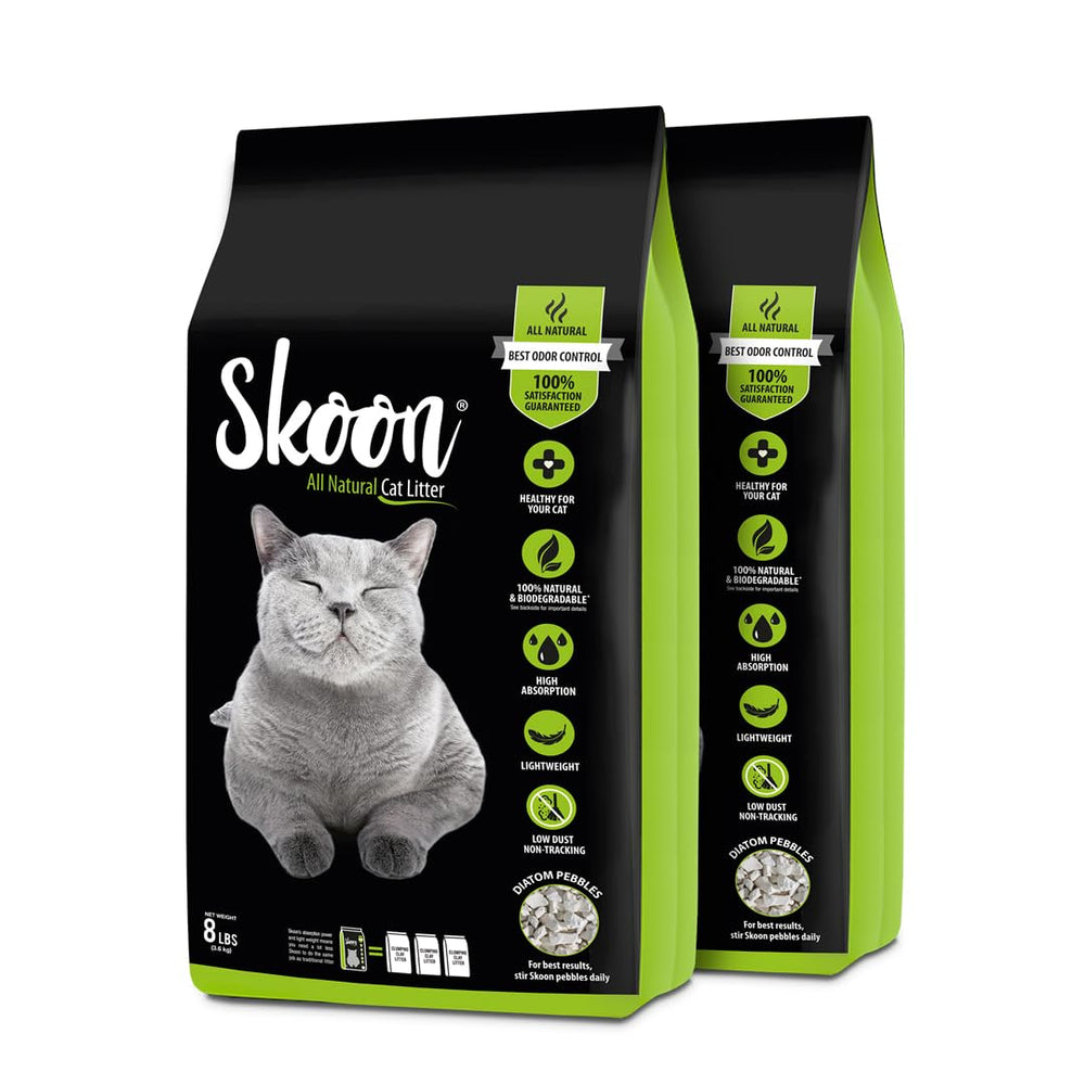 Skoon guijarros de diatomita originales en bolsas para arenero de gatos.