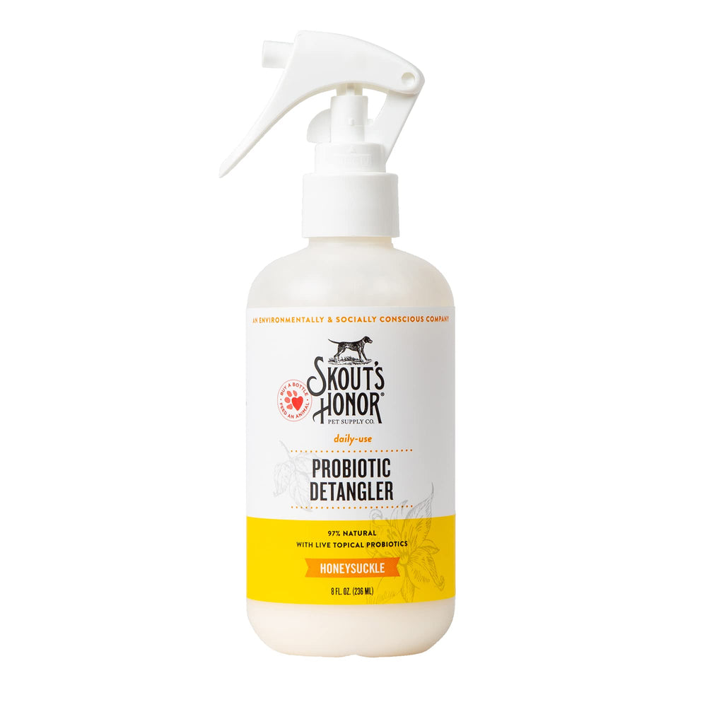 Detangler SKOUT'S HONOR, botella-aguacate para pelaje suave y brillante.