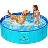 Piscina plegable Sloosh para perros, azul, uso general al aire libre.