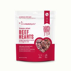 Snack de corazón de res smallbatch Pets, liofilizado, para perros y gatos, sabor natural.