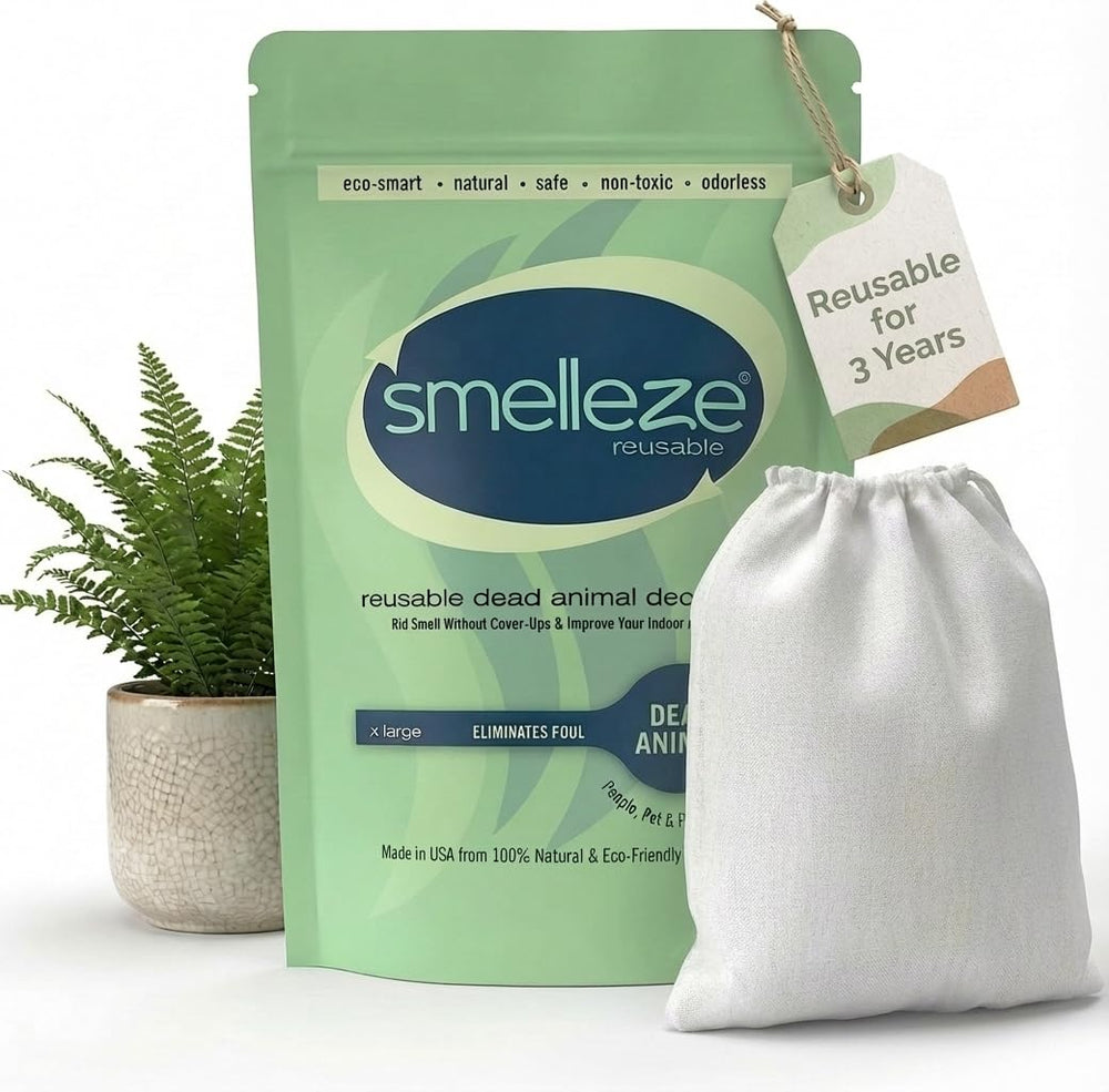 SMELLEZE bolsa recargable absorbe olor de cadáver para uso seguro en casa.