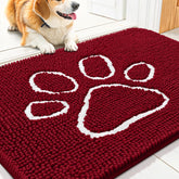Smiry alfombra para perros, vista frontal en rojo y blanco, absorbe humedad.