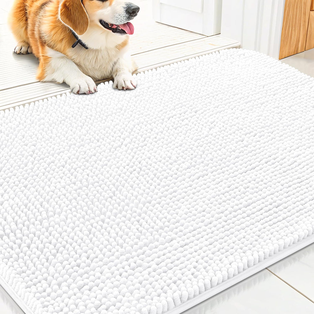 Smiry alfombra de entrada con chenille blanca, tacto suave para las patas.