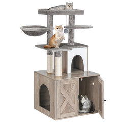 Casita-arenero de Snughome con torre; espacio privado para gatos.