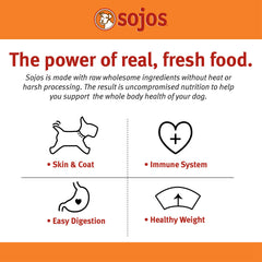 Sojos ingredientes frescos de granja para perro, sabor natural.