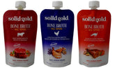 Solid Gold Caldo de Hueso en empaque práctico para perros de cualquier tamaño.