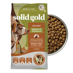 Solid Gold Estómago Sensible, bolsa de croquetas sin granos para digestión suave.