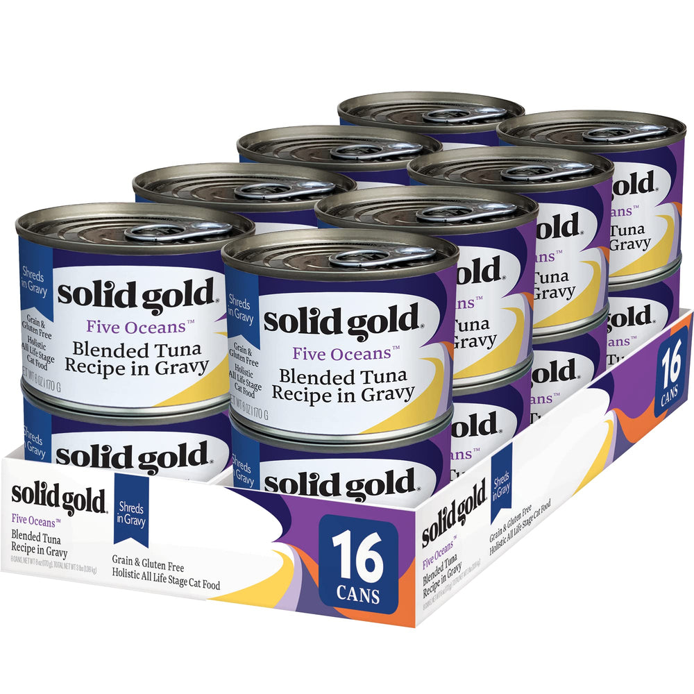 Solid Gold Five Oceans lata 3oz con salsa, sabor que agrada y estimula el apetito.