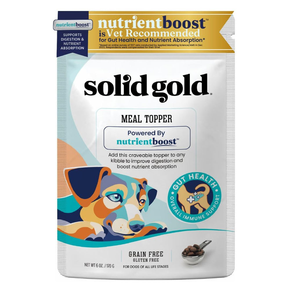 Solid Gold NutrientBoost envase frontal, apoyo a la digestión para perros.