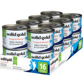 Solid Gold Tropical Blendz pate de pollo en aceite de coco para hidratar y nutrir.