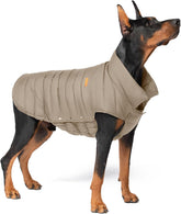 SPACE LION chaqueta puffer para perros camel, vista frontal para rutas invernales.