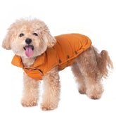 Space Lion chaqueta puffer para perro en naranja, abrigo ligero para inviernos fríos.