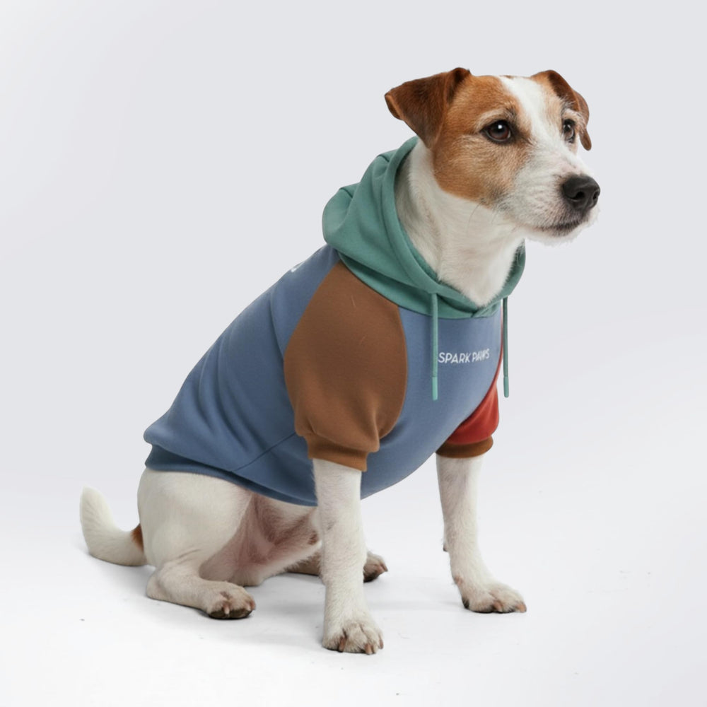 Spark Paws Hoodie Alpine L visto frontal, ajuste cómodo para perros activos.