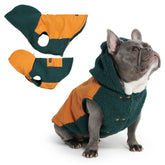 Spark Paws sudadera reversible, vista frontal, mantiene al perro cálido en paseos.