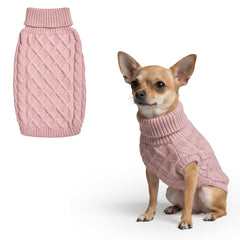 Spark Paws suéter rosa con cableknit, frente suave y cálido para paseos.