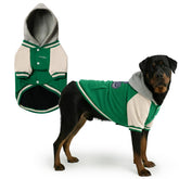 Spark Paws Varsity Dog Sweater, frente doble botonera para un look moderno y cómodo.