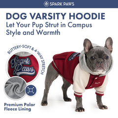 Spark Paws Varsity, forro de felpa suave mantiene al perro cálido y relajado.