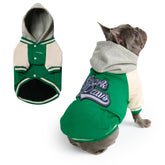 Spark Paws Varsity Sweater muestra diseño de doble botón y capucha falsa para un look moderno.