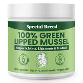 Special Breed polvo mejillón labios verdes, empaque frontal para almacenamiento fácil.