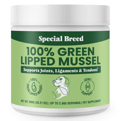 Special Breed polvo mejillón labios verdes, empaque frontal para almacenamiento fácil.