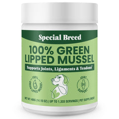 Special Breed polvo mejillón verde 400 g: presentación para perros y gatos, fácil de usar.